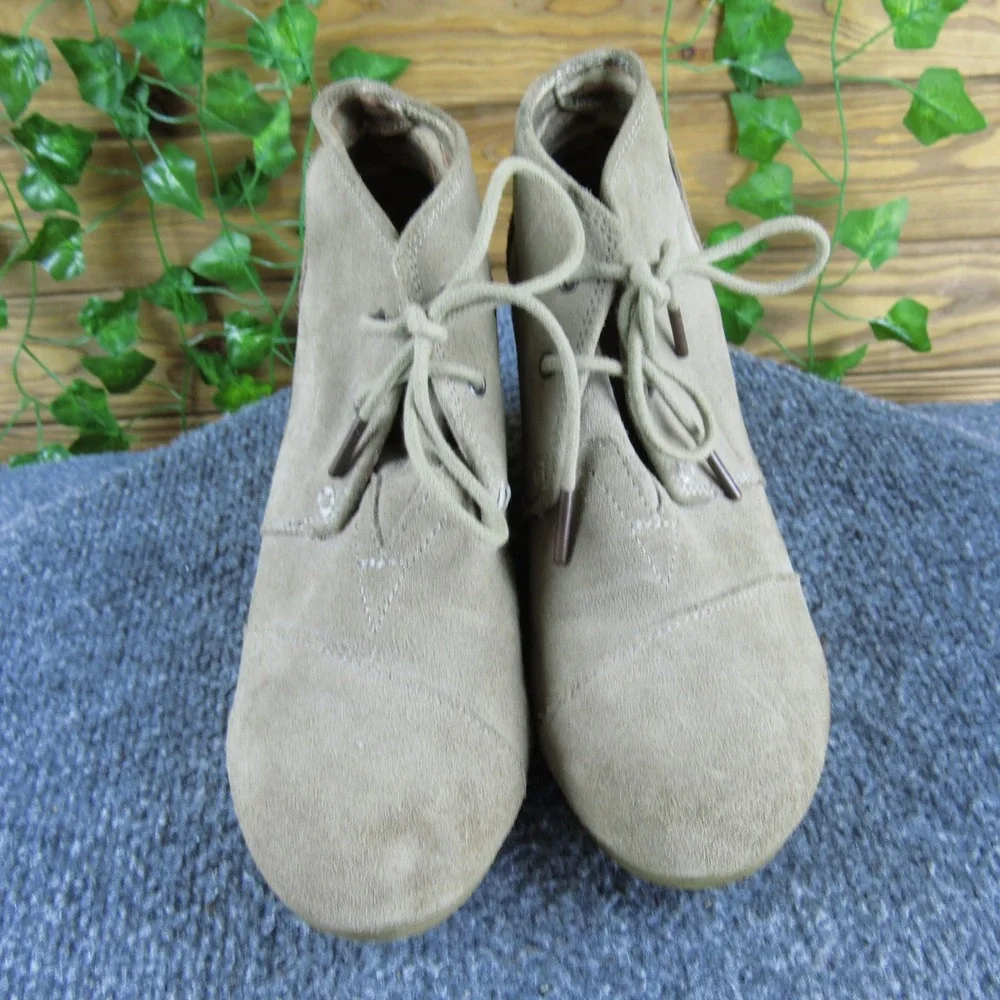 TOMS Suede Wedge Ankle Booties Lace‎ Up Shoes Casual Comfortable Fashion 8 Med